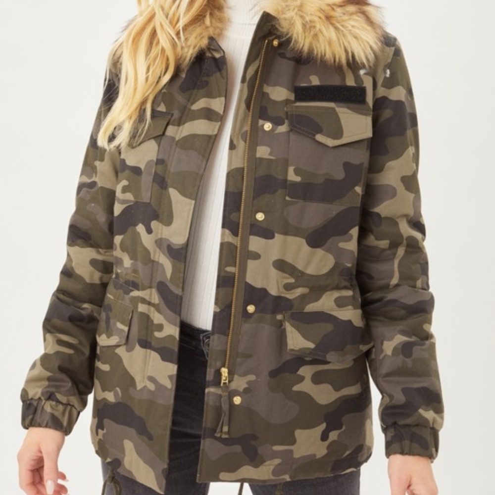 Camo Faux Fur Utility Jacket